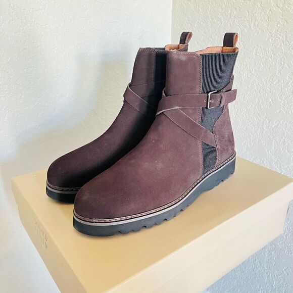 DONALD PLINER CAPTAIN Buckled Lug Sole Bootie, Suede, Dark Brown, Size 12, NWT - Picture 4 of 16